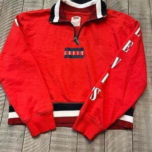 Levi's Teens XL Red 3/4‎ Zip Sweatshirt Mock Neck Long Sleeve Casual